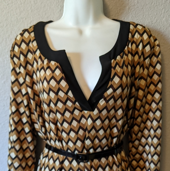 Emma & Michele Knee Length dress Abstract Print in Black Brown Tan Sz. XL - Picture 4 of 7